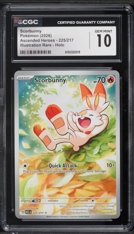 2026 Pokemon Mega Evolution Ascended Heroes IR Scorbunny #225 CGC 10 GEM MINT