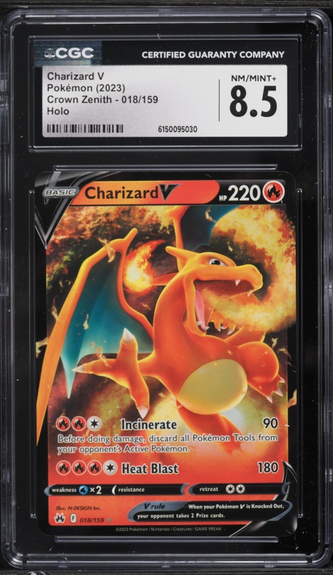 2023 Pokemon Sword & Shield Crown Zenith Full Art Charizard V #18 CGC 8.5 NM-MT+