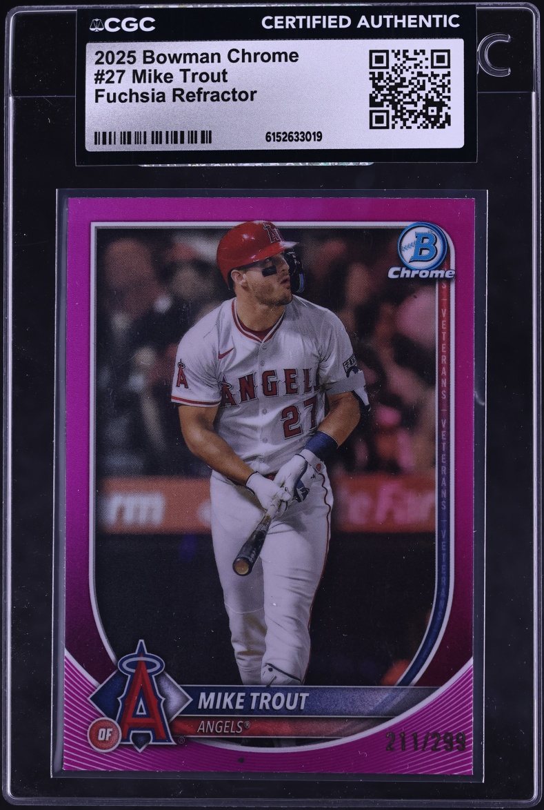 2025 Bowman Chrome Fuchsia Refractor Mike Trout /299 #27 CGC AUTH