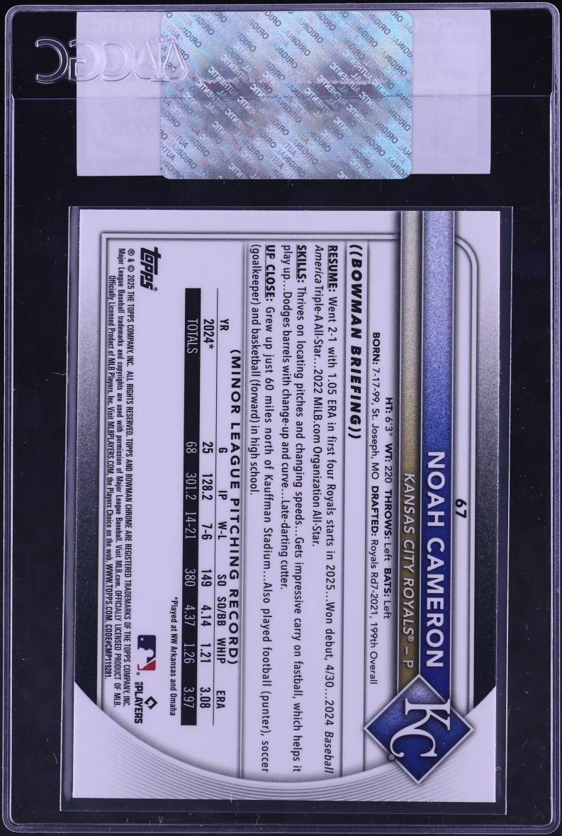 2025 Bowman Chrome Red Redemption Noah Cameron ROOKIE #67 CGC AUTH