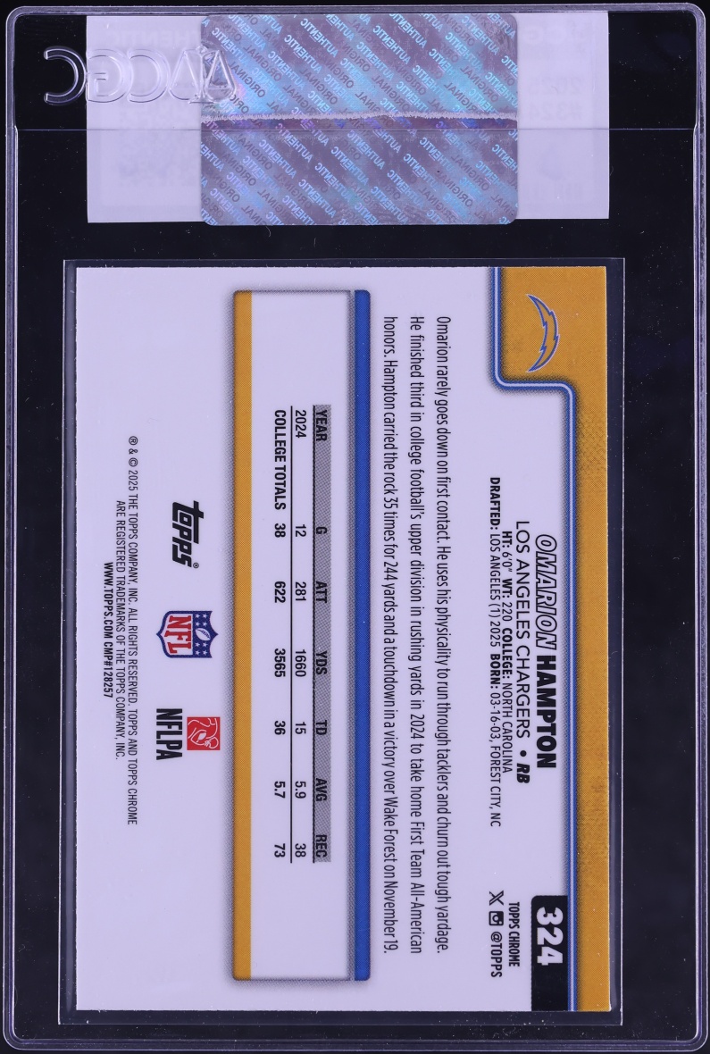 2025 Topps Chrome Football Omarion Hampton ROOKIE #324 CGC AUTH
