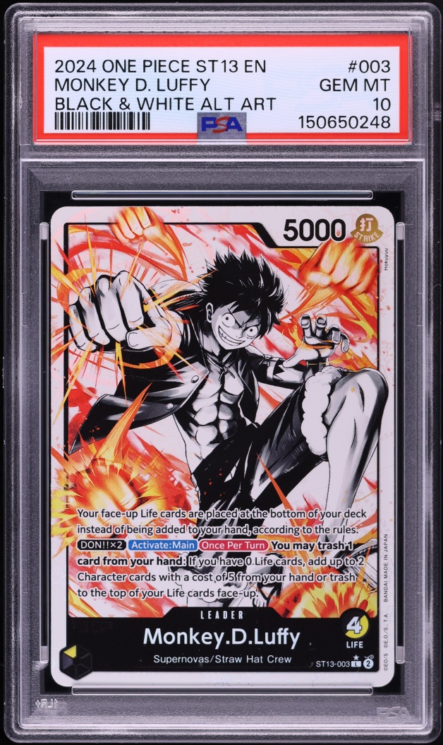 2024 One Piece Ultra Deck Three Brothers B&W Alt Art Leader Monkey D. Luffy #ST13-003 PSA 10