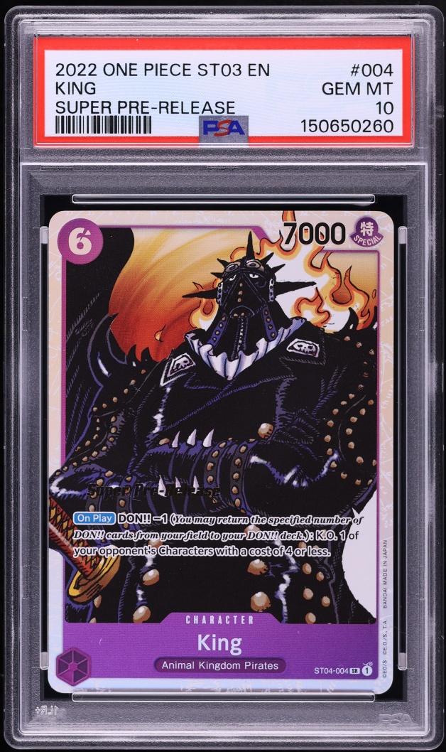 2022 One Piece Animal Kingdom Pirates Super Pre-Release SR King #ST04-004 PSA 10 GEM MINT