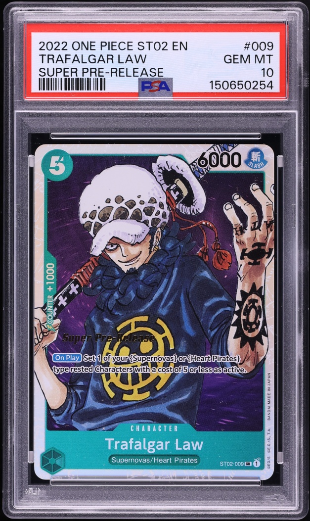 2022 One Piece Worst Generation Super Pre-Release SR Trafalgar Law #ST02-009 PSA 10 GEM MINT