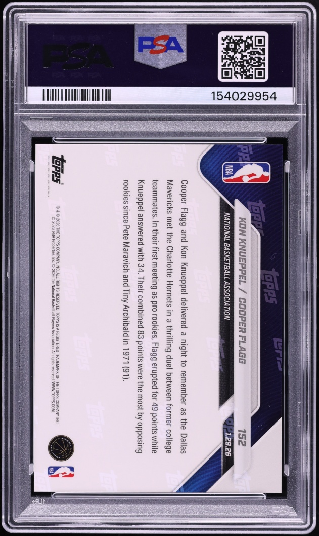 2025 Topps Now Kon Knueppel & Cooper Flagg ROOKIE #152 PSA 10 GEM MINT