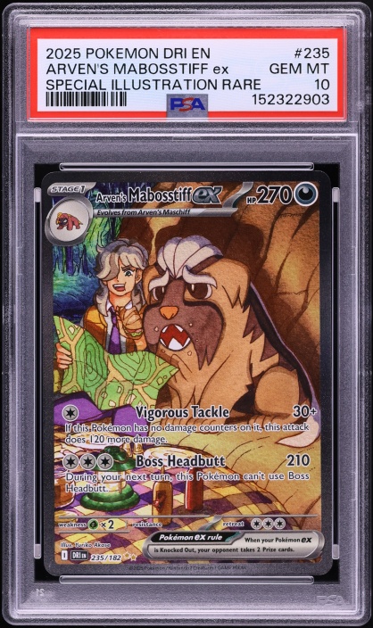 2025 Pokemon Scarlet & Violet Destined Rivals SIR Arven's Mabosstiff ex #235 PSA 10 GEM MINT