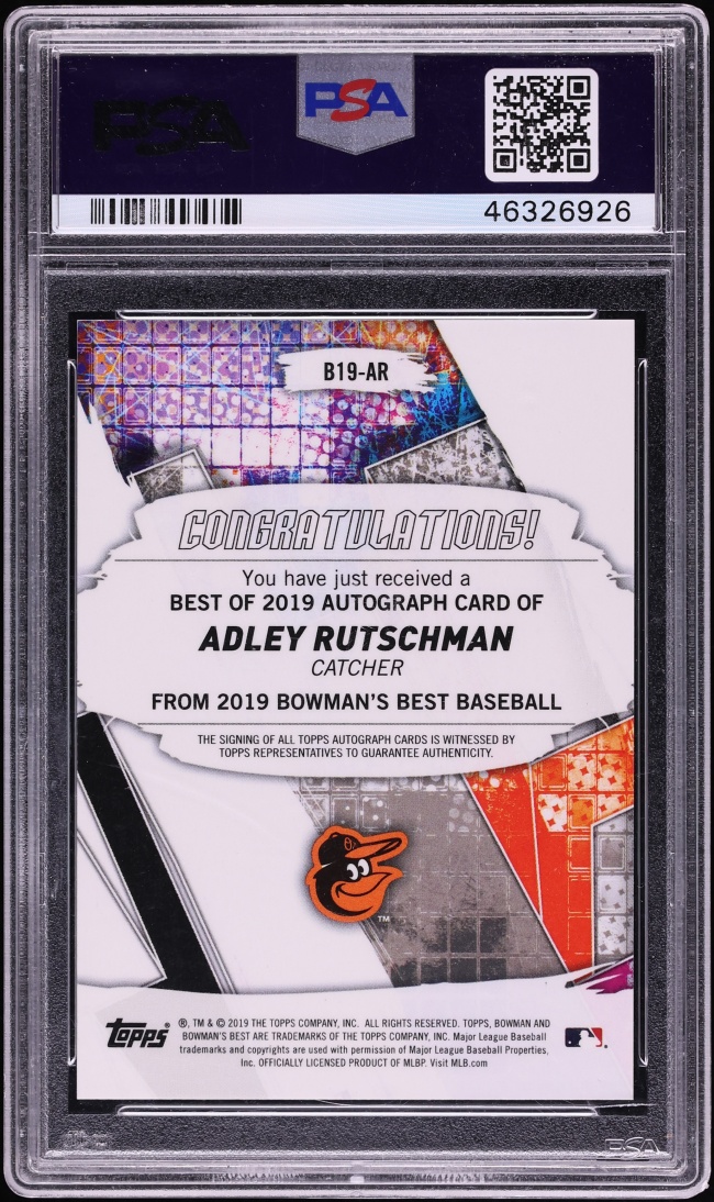 2019 Bowman's Best Of 2019 Blue Ref. Adley Rutschman PROSPECT AUTO /150 #B19AR PSA 9 MINT