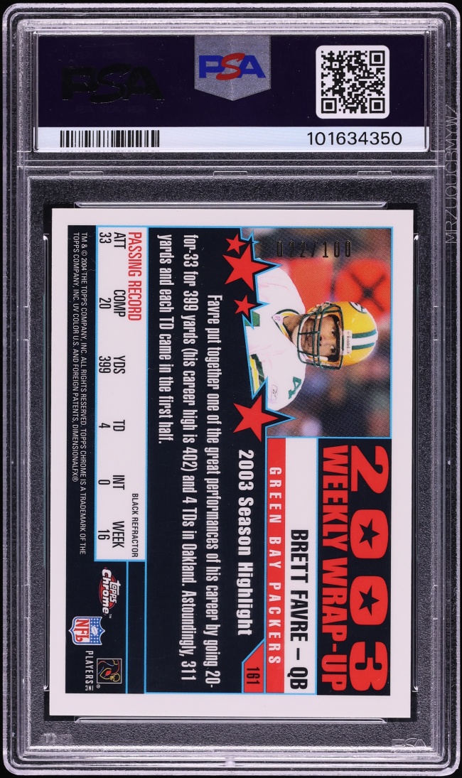 2004 Topps Chrome Black Refractor Brett Favre /100 #161 PSA 9 MINT
