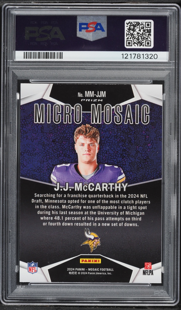 2024 Panini Mosaic Micro Prizm J.J. McCarthy ROOKIE #MM-JJM PSA 10 GEM MINT