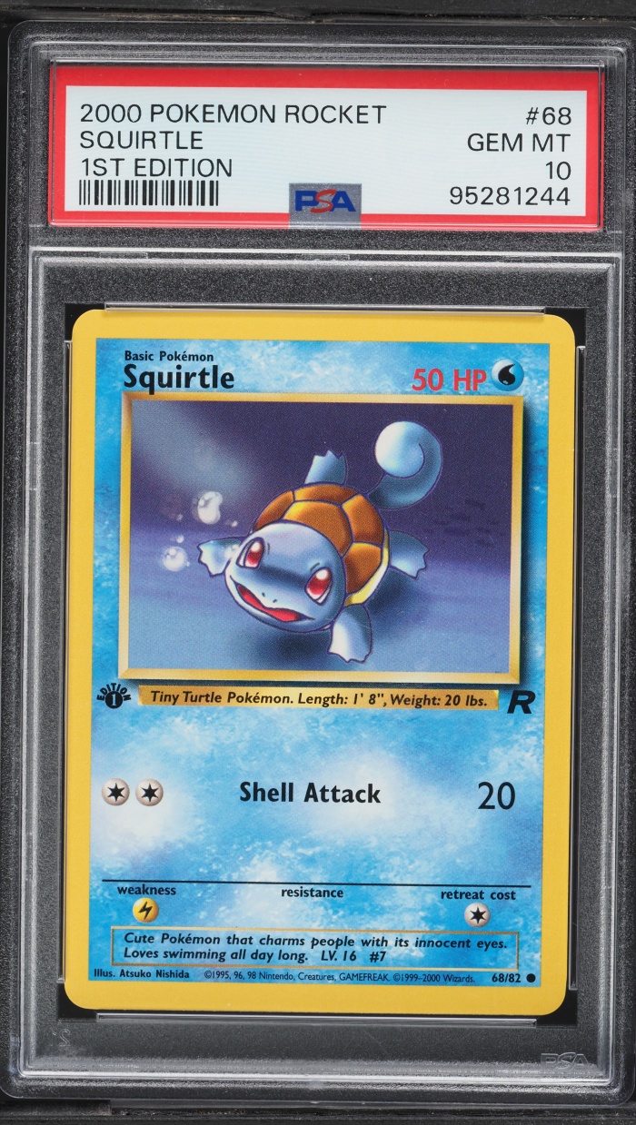 first edition squirtle pokemon card | Other | Rare Item Information Certification Number 47800240 Label Type with fugitive ink technology Reverse Cert Number/Barcode Yes Year 1999 Brand POKEMON GAME Sport TCG Cards Card Number 63 Player SQUIRTLE Variety/Pedigree SHADOWLESS Grade MINT 9 The smile, the bubbles, the