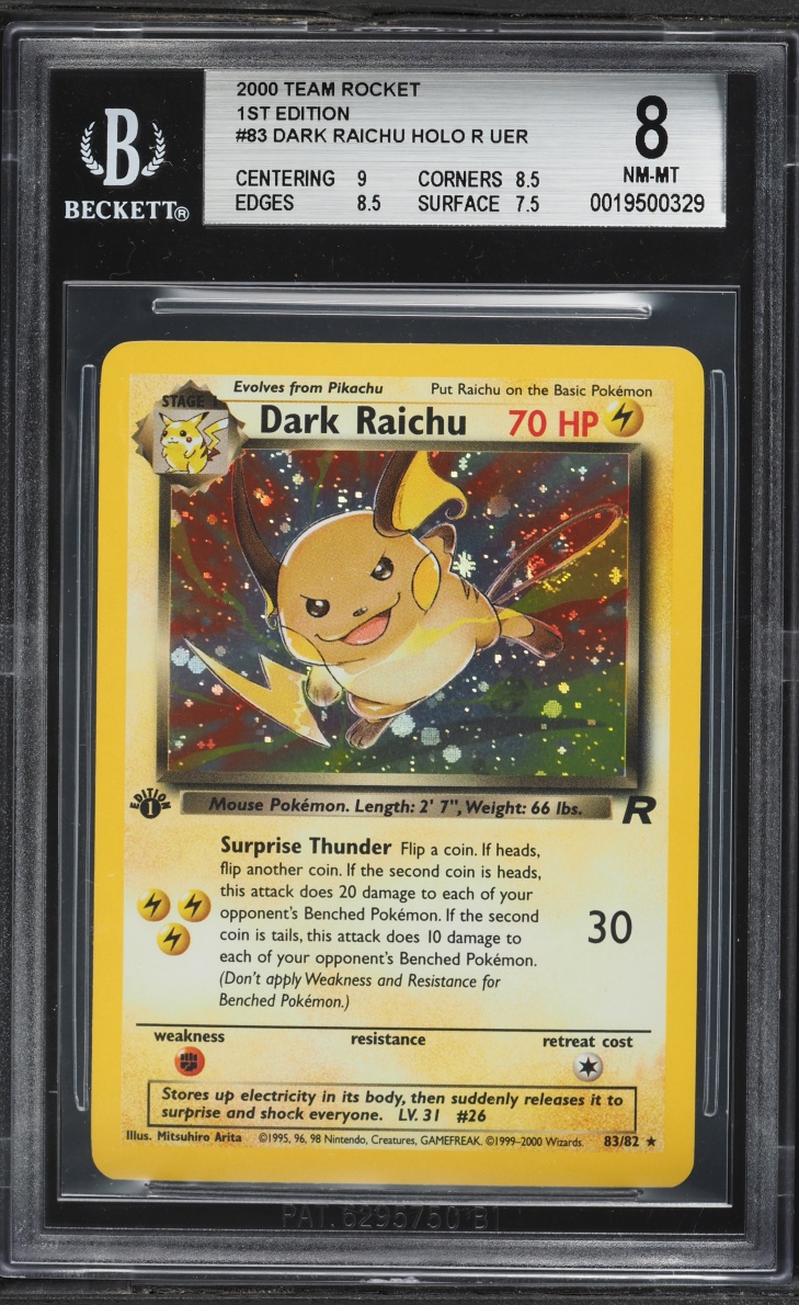 2000 Pokemon Team Rocket 1st Edition Reverse Holo Dark Raichu #83 BGS 8 NM-MT