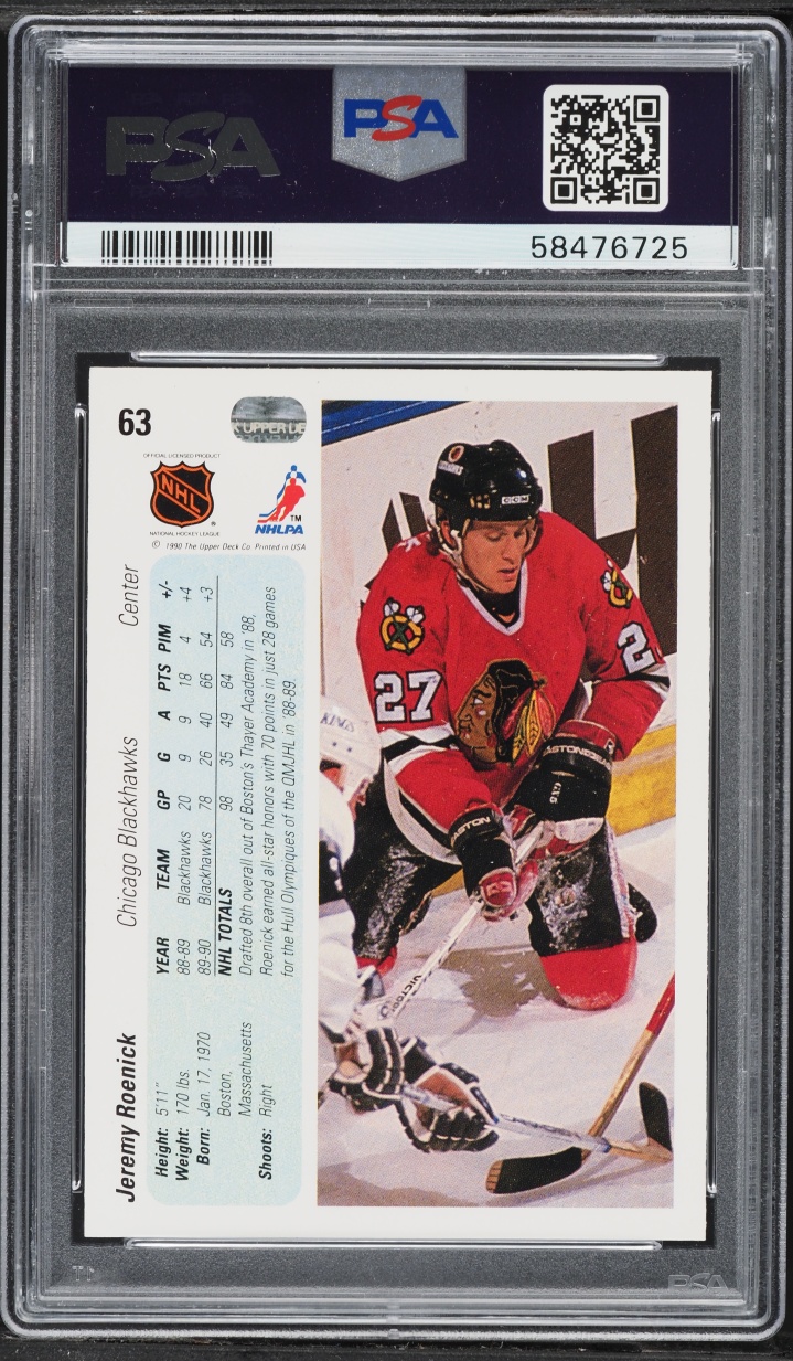 1990 Upper Deck Hockey Jeremy Roenick ROOKIE #63 PSA 8 NM-MT