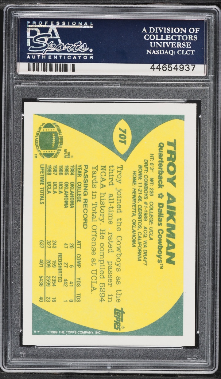 1989 Topps Traded Troy Aikman ROOKIE #70T PSA 10 GEM MINT