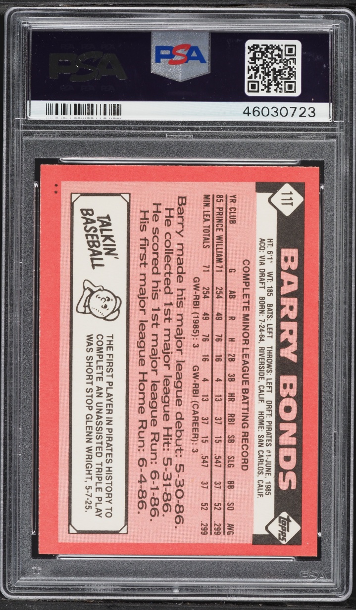 1986 Topps Traded Barry Bonds ROOKIE #11T PSA 10 GEM MINT