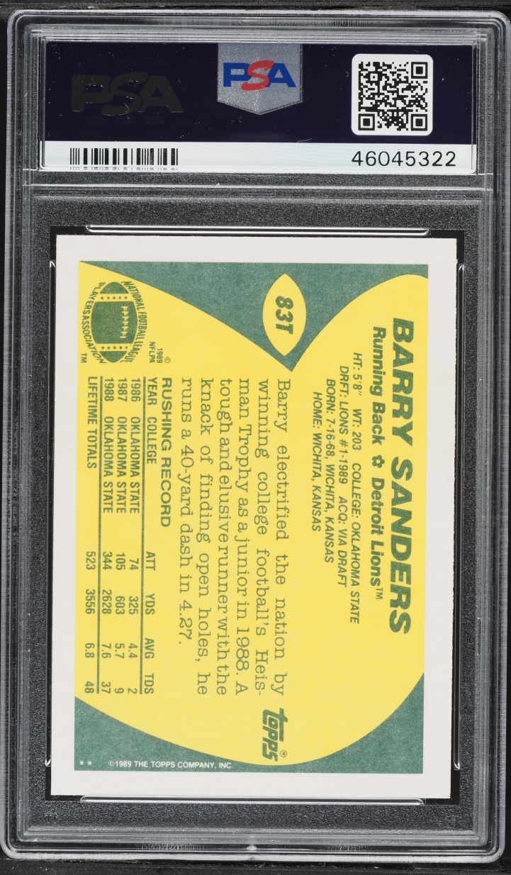 1989 Topps Traded Barry Sanders ROOKIE #83T PSA 10 GEM MINT