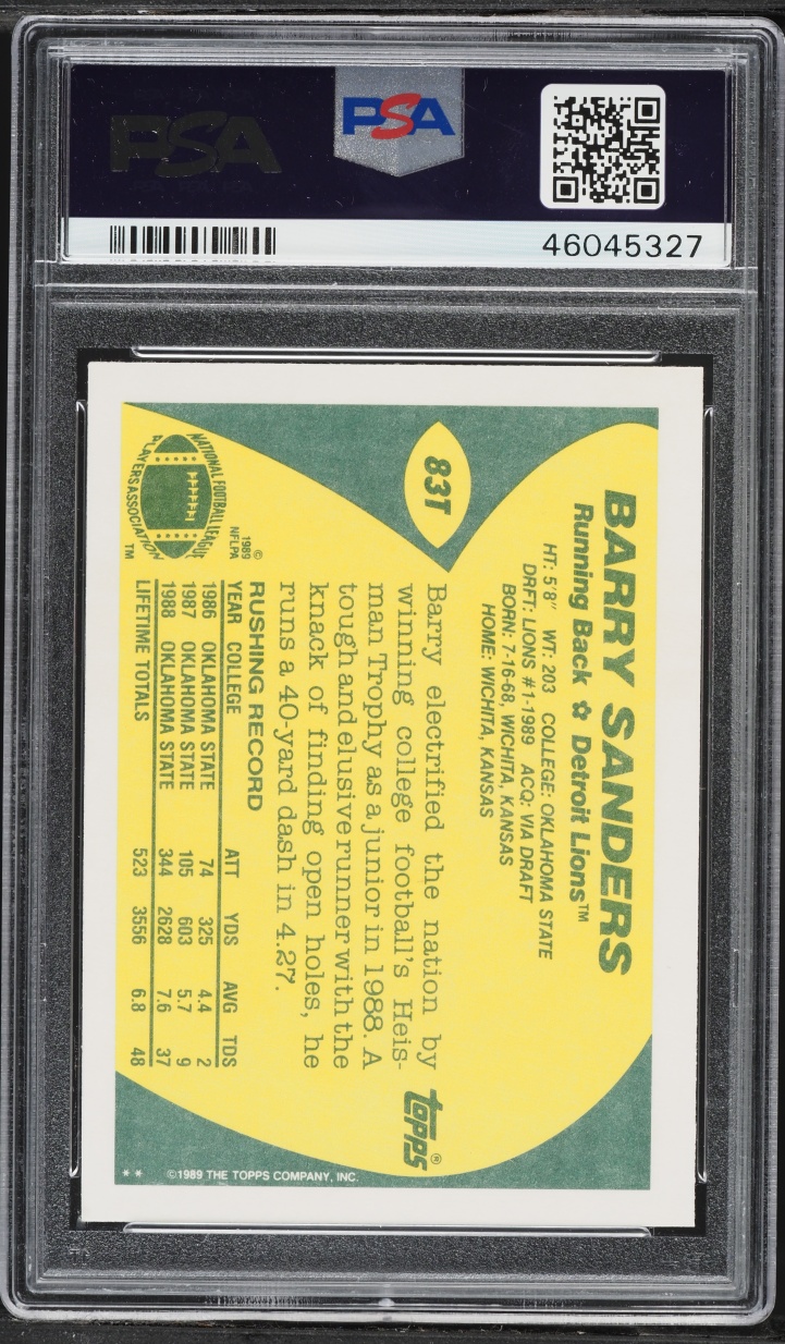 1989 Topps Traded Barry Sanders ROOKIE #83T PSA 10 GEM MINT