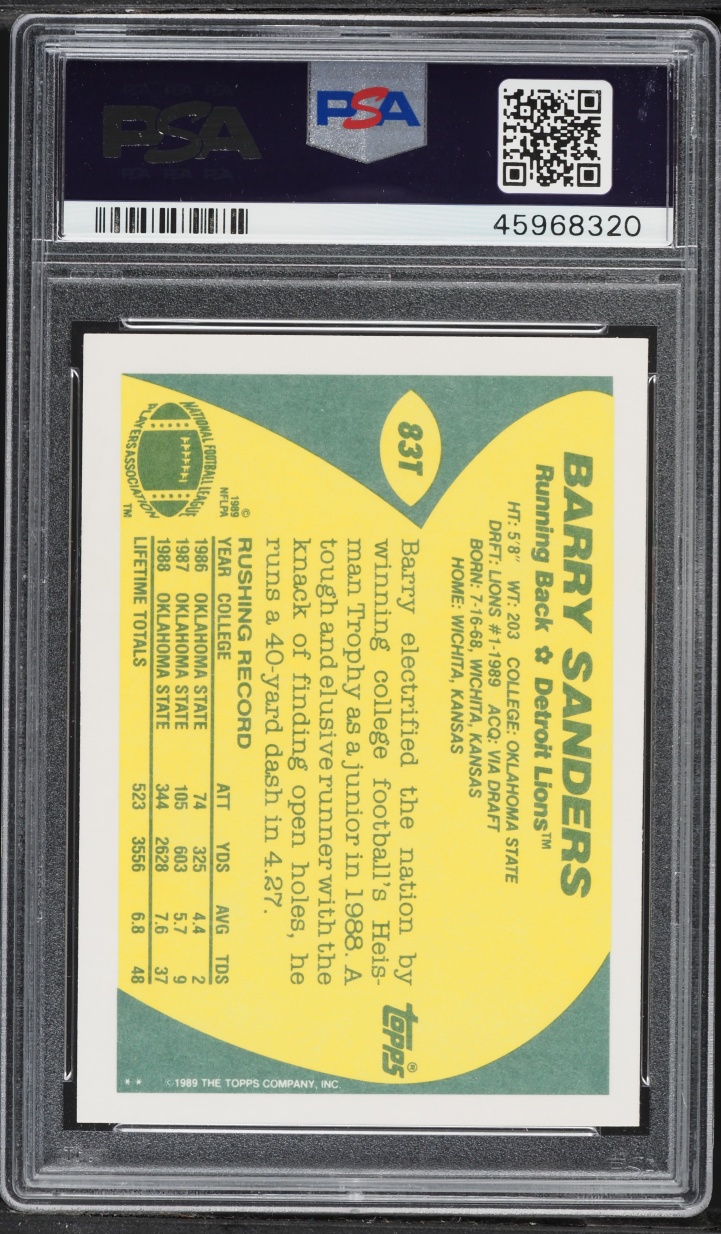 1989 Topps Traded Barry Sanders ROOKIE #83T PSA 10 GEM MINT