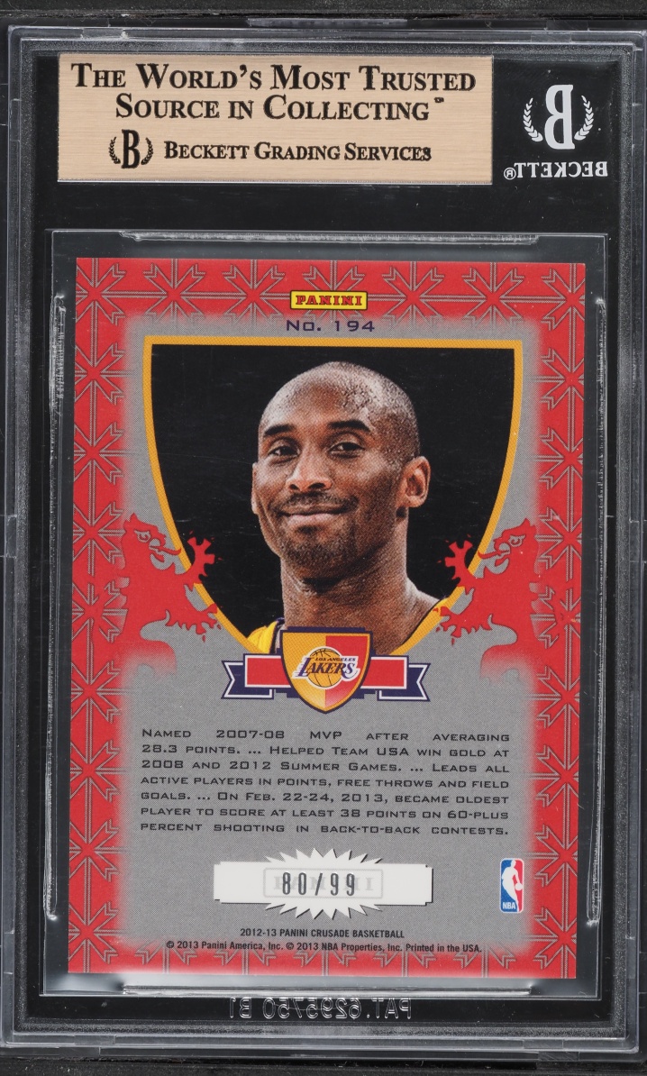 2012 Panini Crusade Red & Gold Kobe Bryant /99 #194 BGS 9.5 GEM MINT