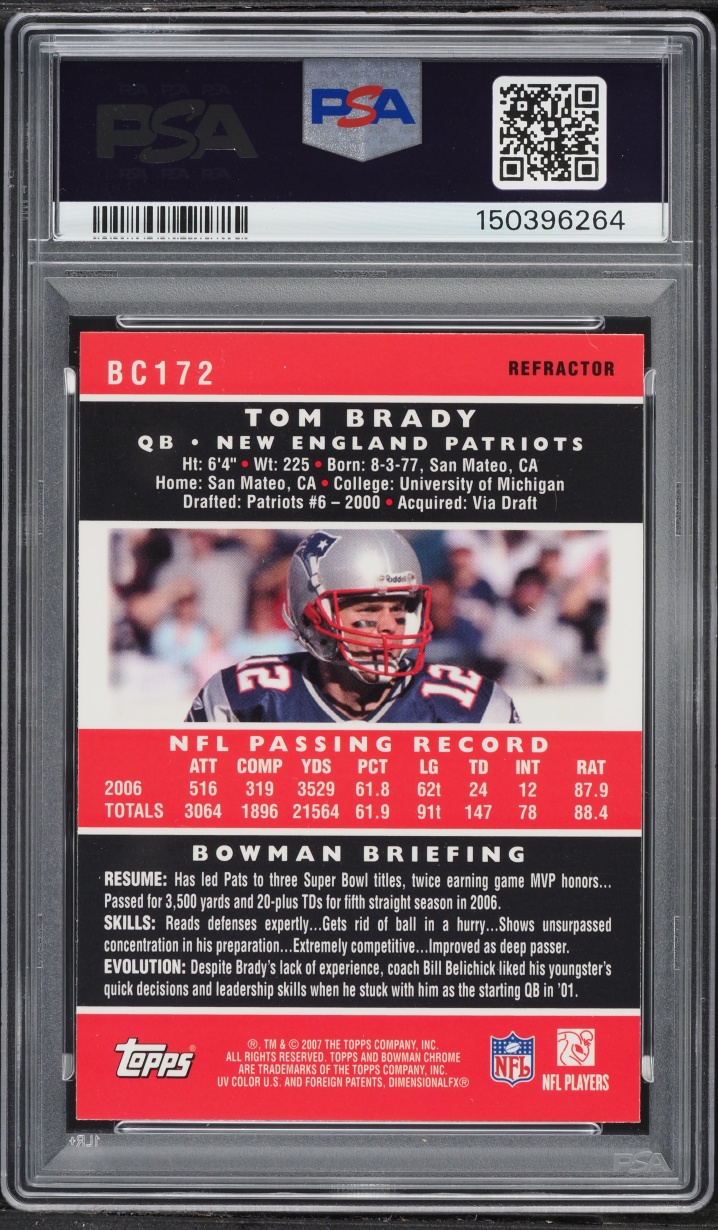 2007 Bowman Chrome Refractor Tom Brady #BC172 PSA 8 NM-MT