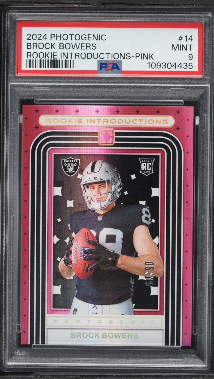 2024 Panini Photogenic Pink Brock Bowers ROOKIE /15 #14 PSA 9 MINT