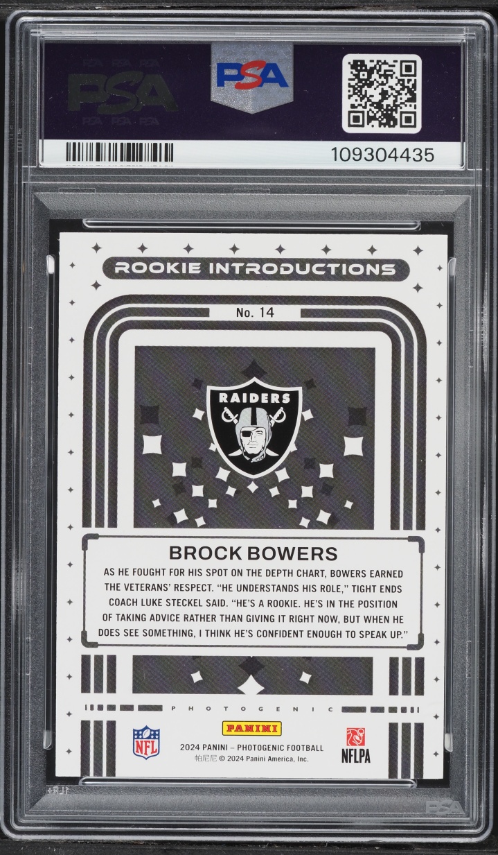 2024 Panini Photogenic Pink Brock Bowers ROOKIE /15 #14 PSA 9 MINT