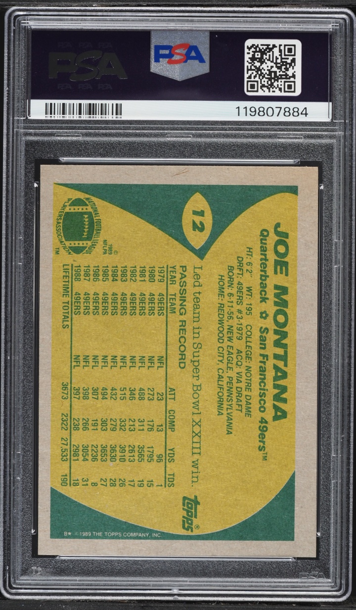 1989 Topps Football Joe Montana #12 PSA 8 NM-MT