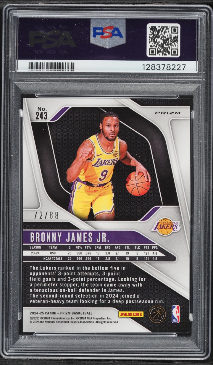 2024 Panini Prizm Red Choice Bronny James Jr. ROOKIE /88 #243 PSA 9 MINT