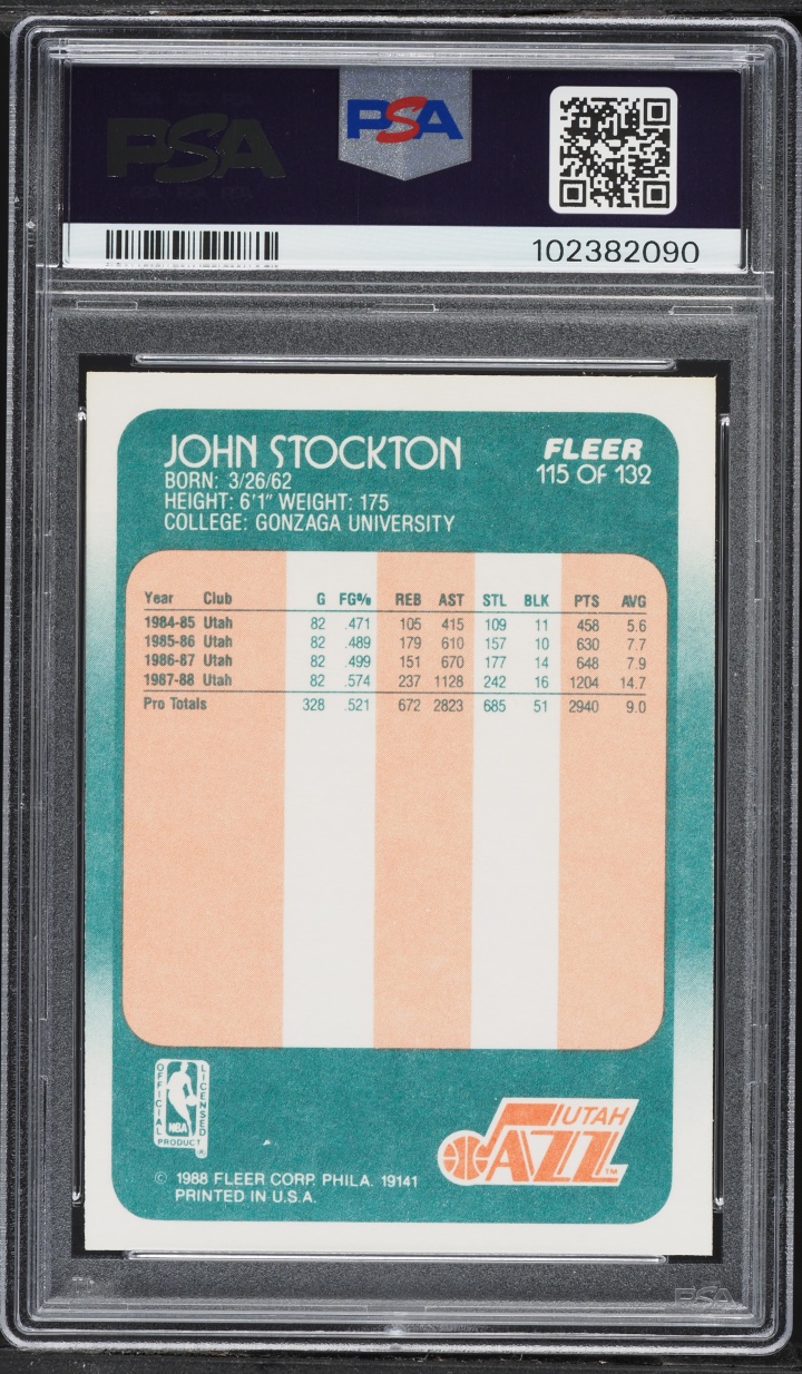 1988 Fleer Basketball John Stockton ROOKIE #115 PSA 7 NRMT