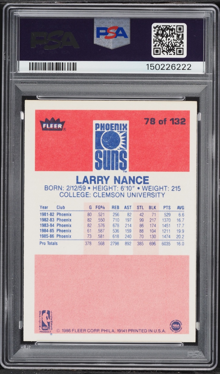 1986 Fleer Basketball Larry Nance #78 PSA 8 NM-MT
