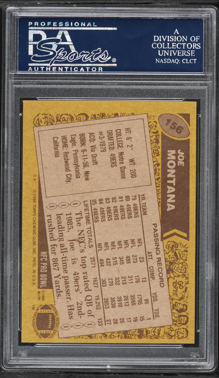 1986 Topps Football Joe Montana #156 PSA 8 NM-MT