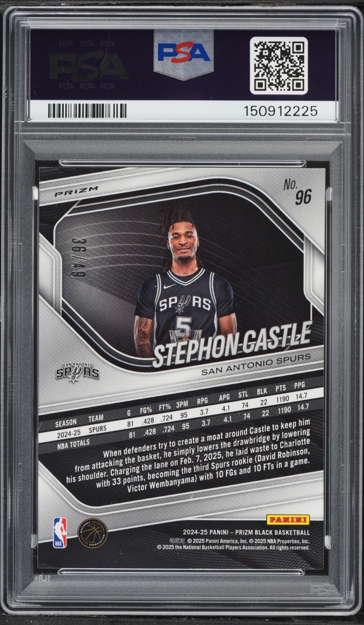 2024 Panini Prizm Black Orange Stephon Castle ROOKIE /49 #96 PSA 9 MINT