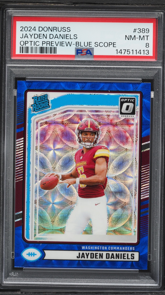 2024 Donruss Optic Preview Blue Scope Jayden Daniels ROOKIE #389 PSA 8 NM-MT