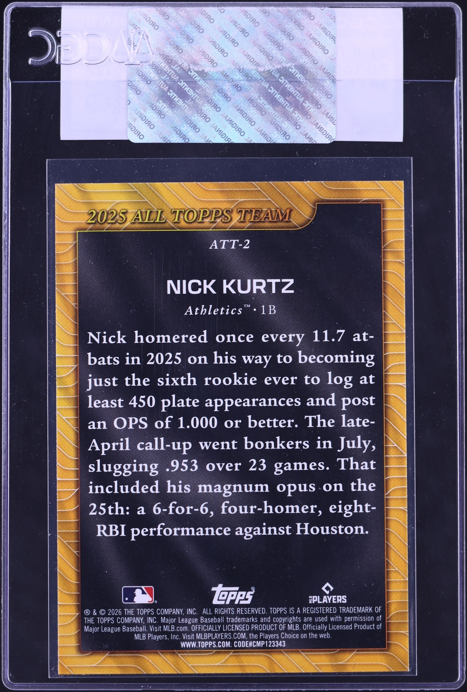 2026 Topps All-Topps Team Nick Kurtz #ATT-2 CGC AUTH