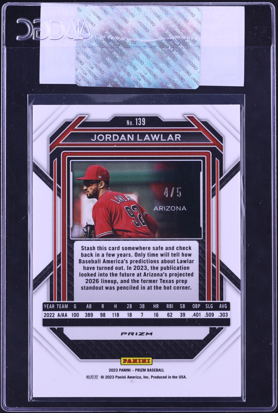 2023 Panini Prizm Black Gold Jordan Lawlar ROOKIE /5 #139 CGC AUTH