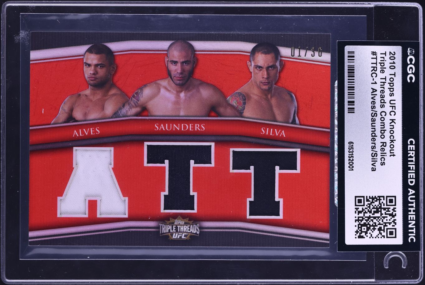 2010 Topps UFC Knockout Triple Threads Combo Alves Saunders Silva PATCH 1/30 #TTRC-1 CGC AUTH