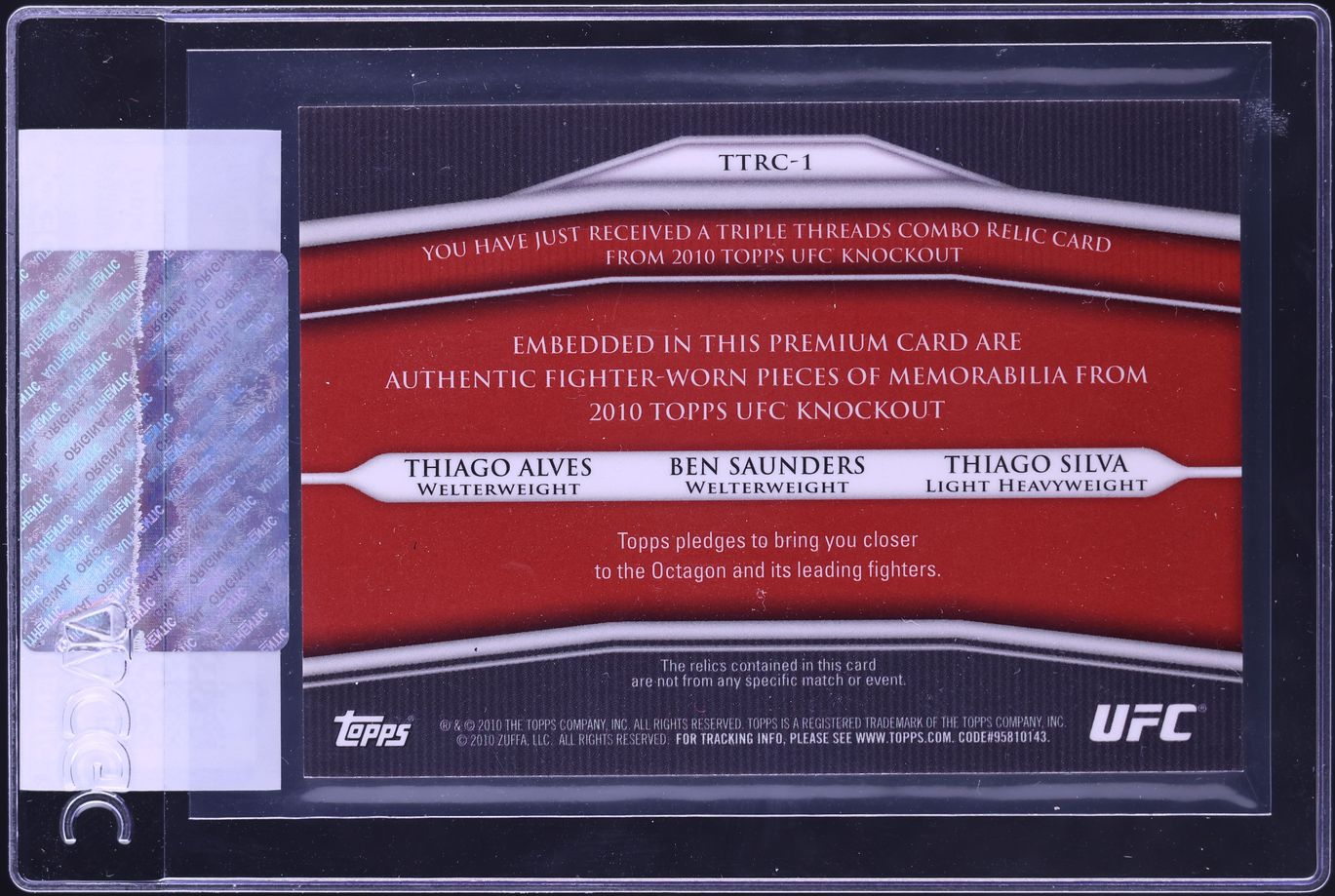 2010 Topps UFC Knockout Triple Threads Combo Alves Saunders Silva PATCH 1/30 #TTRC-1 CGC AUTH