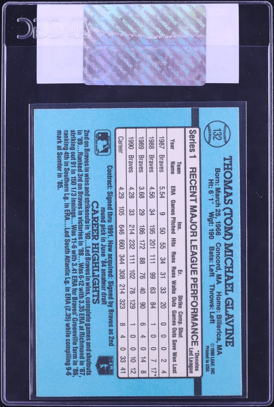 1991 Donruss Tom Glavine #132 CGC AUTH