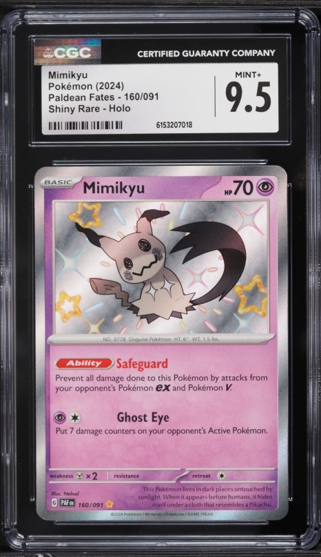 2024 Pokemon Scarlet & Violet Paldean Fates Shiny Rare Mimikyu #160 CGC 9.5 MINT+