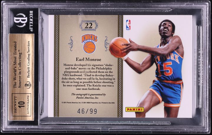 2010 Playoff National Treasures Earl Monroe PATCH AUTO /99 #22 BGS 9.5 GEM MINT
