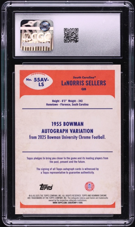 2025 Bowman University Chrome '55 Orange Refractor LaNorris Sellers ROOKIE AUTO /25 CGC 10 GEM