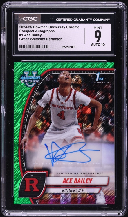 2024 Bowman University Chrome Green Shimmer Refractor Ace Bailey ROOKIE AUTO #1 CGC 9 MINT
