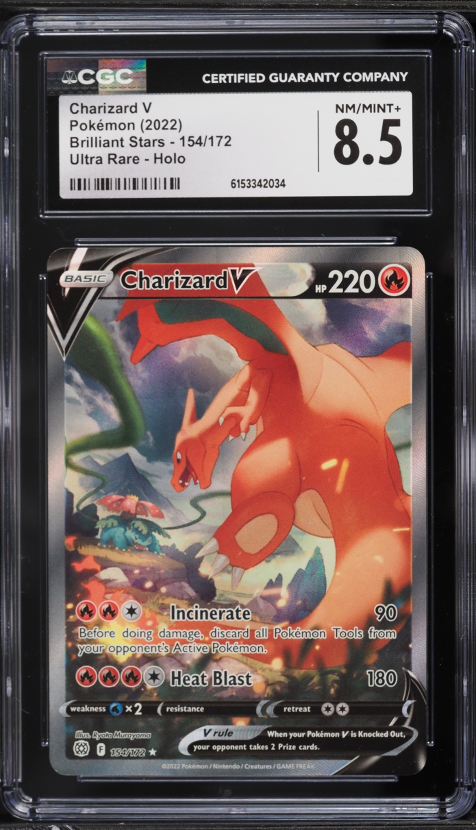 2022 Pokemon Sword & Shield Brilliant Stars Full Art Charizard V #154 CGC 8.5 NM-MT+