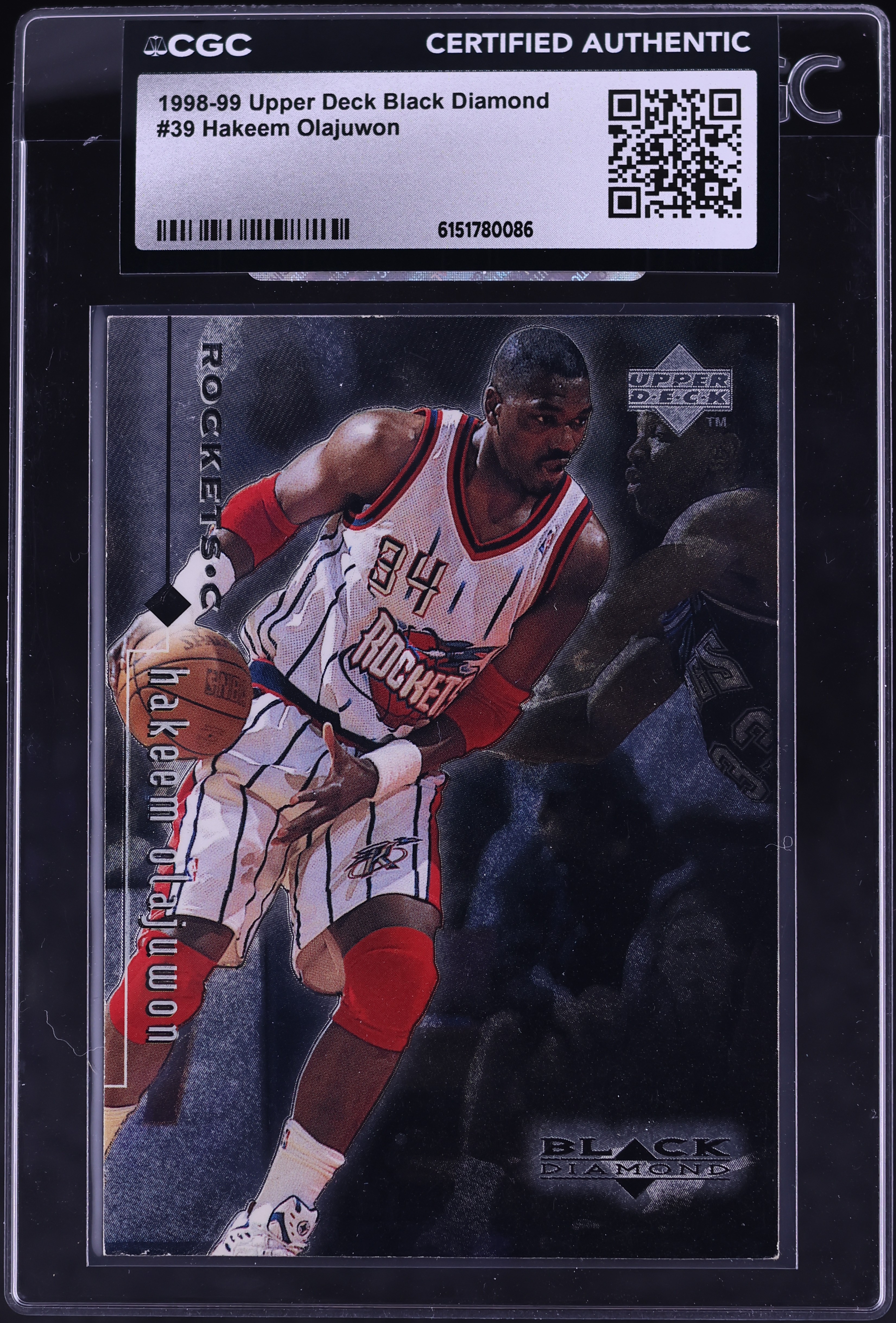 1998 Upper Deck Black Diamond Basketball Single Hakeem Olajuwon #39 PSA 7.5