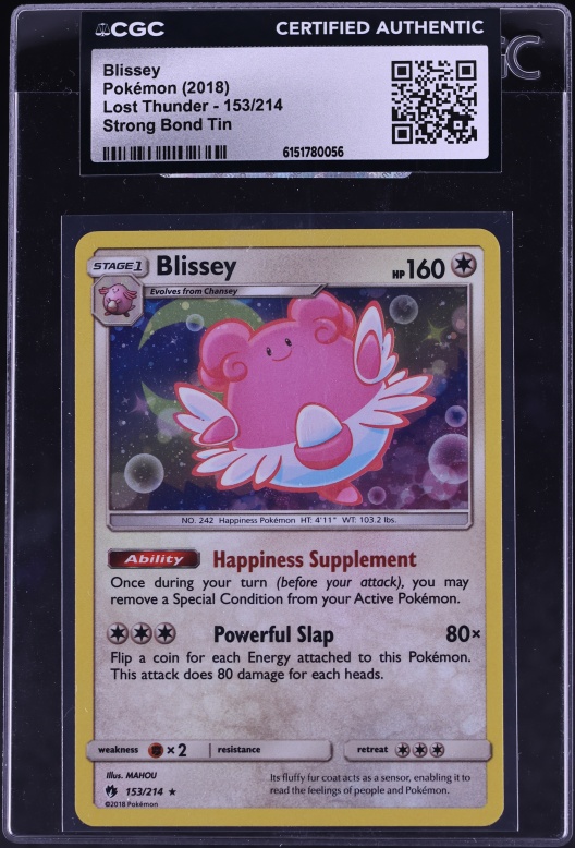 2018 Pokemon Sun & Moon Lost Thunder Strong Bond Tin Blissey #153 CGC AUTH
