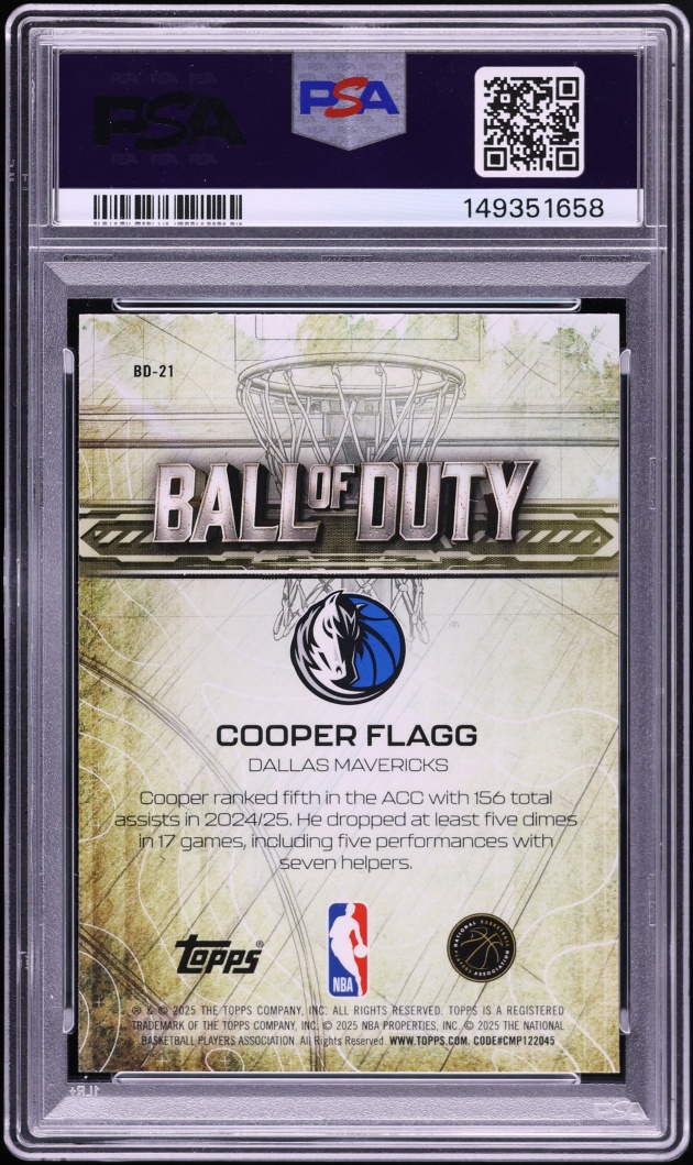 2025 Topps Chrome Ball Of Duty Cooper Flagg ROOKIE #BD-21 PSA 10 GEM MINT