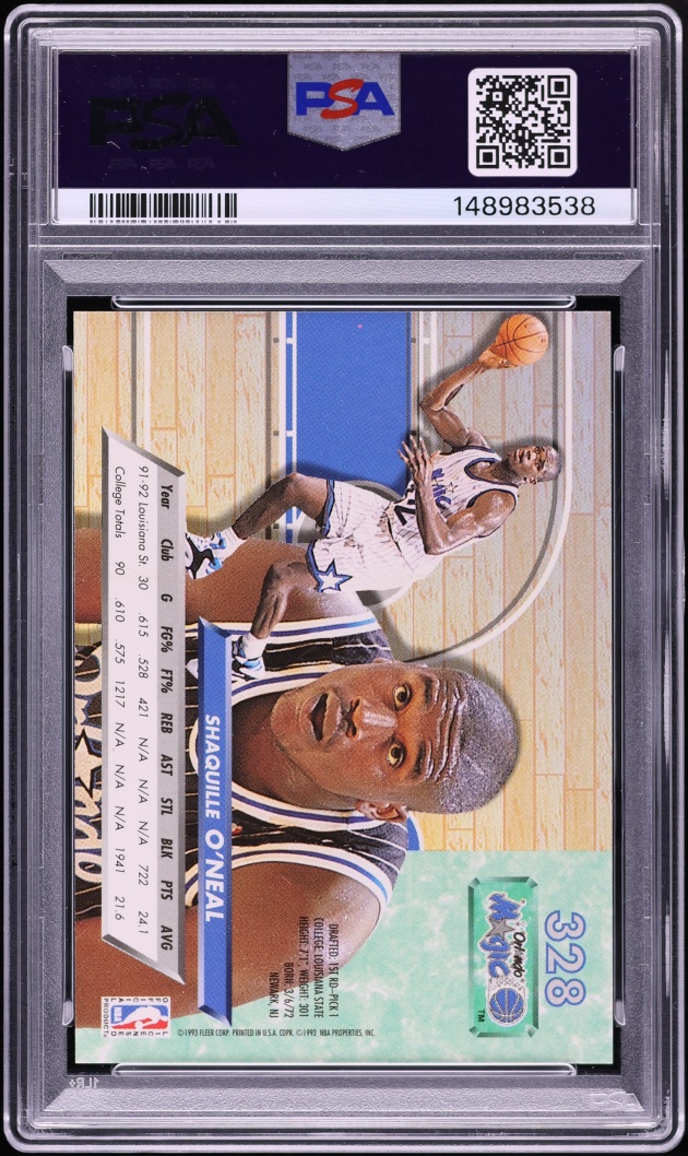 1992 Ultra Basketball Shaquille O'Neal ROOKIE #328 PSA 9 MINT