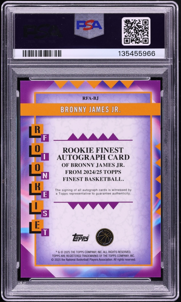 2024 Finest Basketball Bronny James Jr. ROOKIE AUTO DNA 10 #RFA-BJ PSA 9 MINT