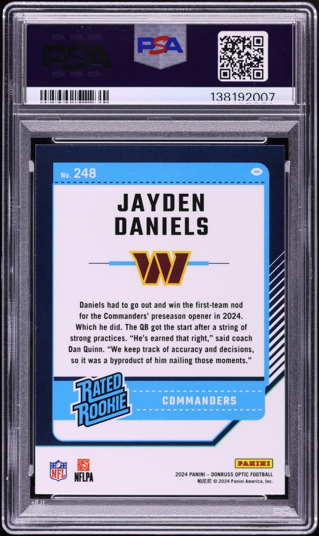 2024 Donruss Optic Jayden Daniels ROOKIE #248 PSA 9 MINT