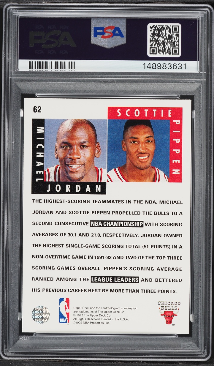 1992 Upper Deck Basketball Michael Jordan & Scottie Pippen #62 PSA 8 NM-MT