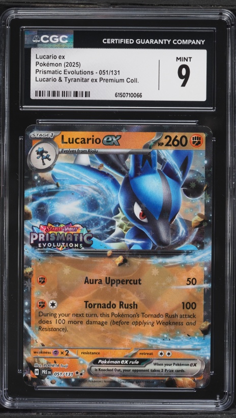 2025 Pokemon Scarlet & Violet Prismatic Evolutions Premium Holo Lucario ex #51 CGC 9 MINT